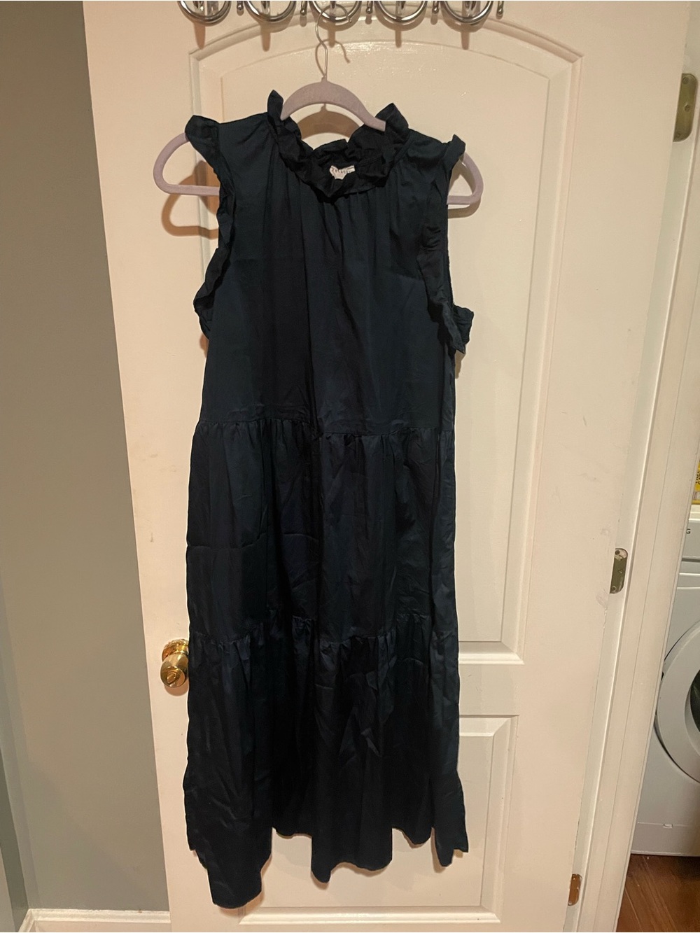 New! Felicite Cotton Ruffle Tiered Sleeveless Navy Midi Dress 💙 Large - Picture 6 of 8
